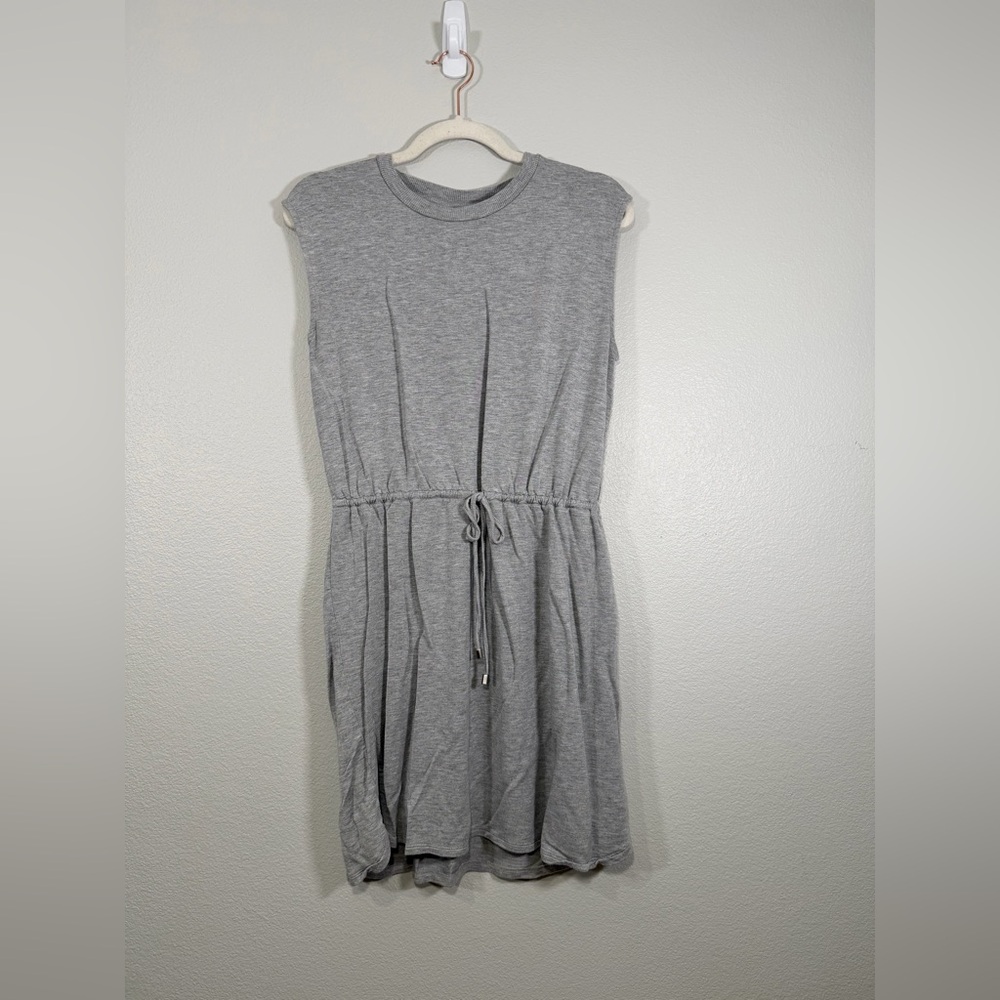 C&C California Dress Drawstring Waist Sleeveless Gray Crew Neck Beach Women M
